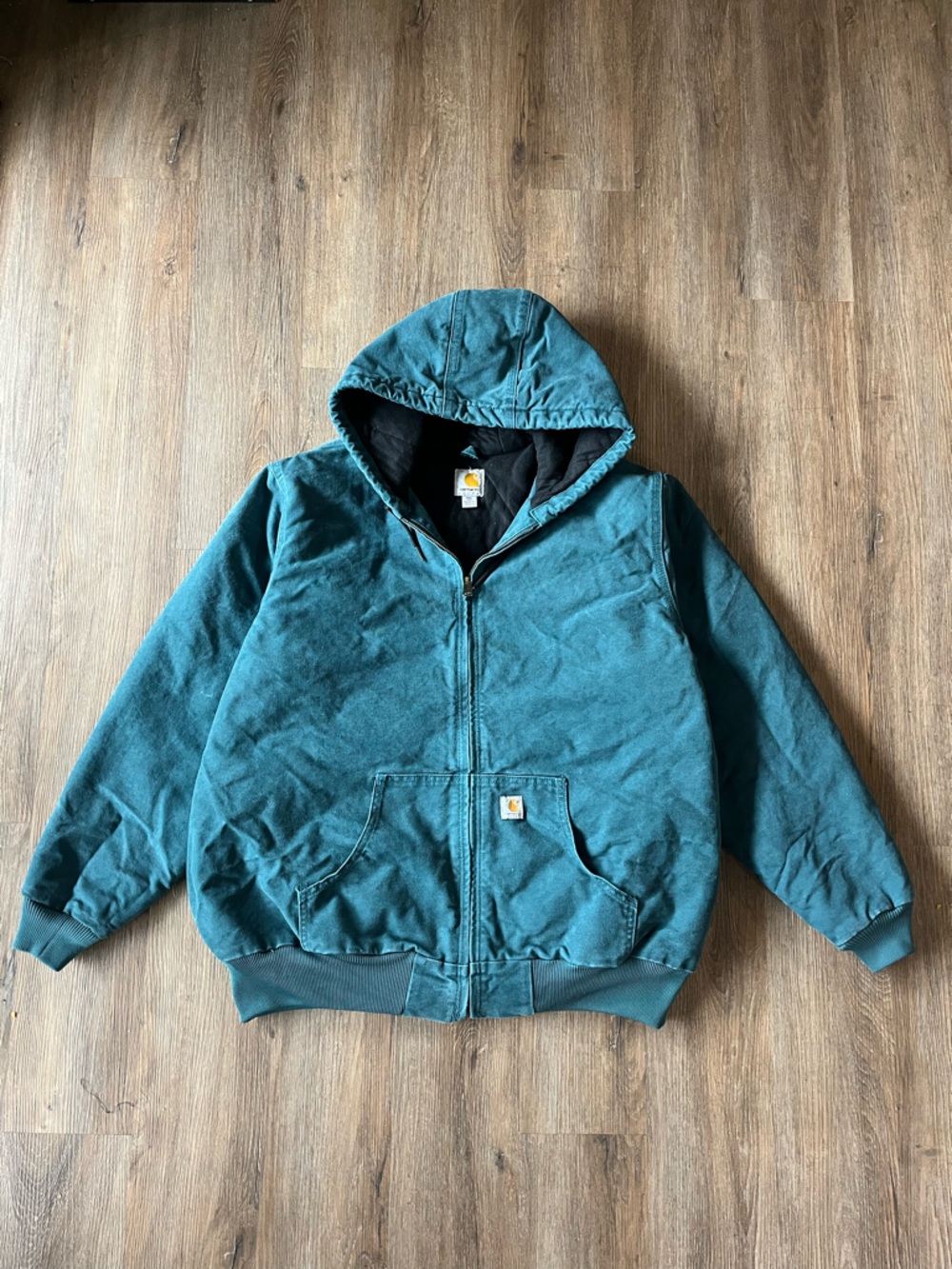Vintage Carhartt Teal Hooded Puffer Jacket